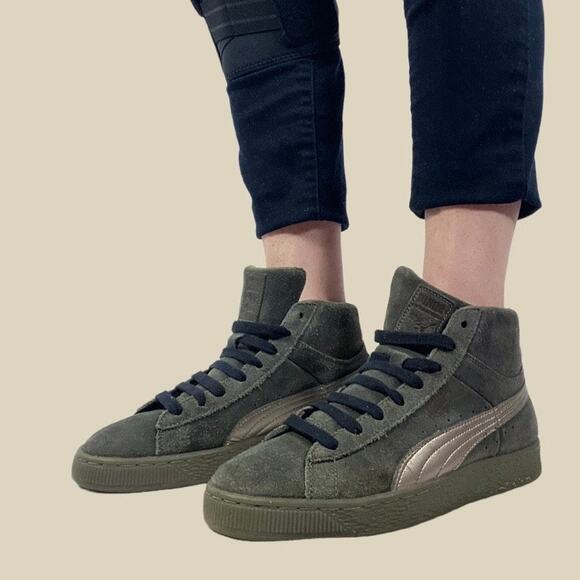 Puma Burnt Olive Green Suede Mid Metallic High Top Shoes | Mens 8 - Picture 1 of 9